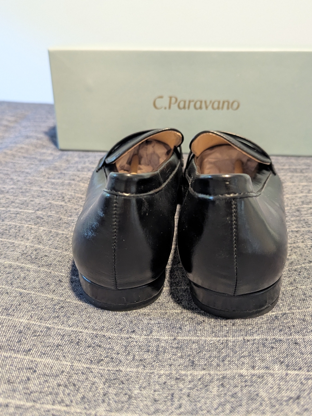 C. Paravano Black Leather Women's Penny Loafers - Picture 3 of 5